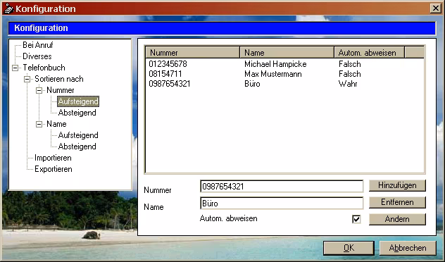 ISDN-Monitor Konfiguration Telefonbuch